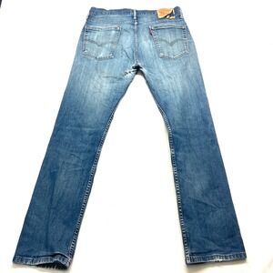 THRASHED Levi's 513 Slim Straight Jeans Mens 32x32 Blue Denim Cotton Mid Rise